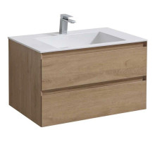 Тумба с раковиной натуральный дуб 80 см Vincea Luka VMC-2L800NO + VCB-13800W