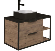 Тумба с раковиной дуб веллингтон/черный 90 см Grossman Лофт 109001 + GR4042BW