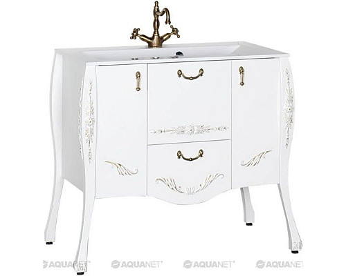 Купить Тумба белый/золото 97,6 см Aquanet Виктория 00183931 в магазине сантехники Santeh-Crystal.ru