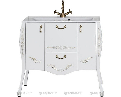 Купить Тумба белый/золото 97,6 см Aquanet Виктория 00183931 в магазине сантехники Santeh-Crystal.ru