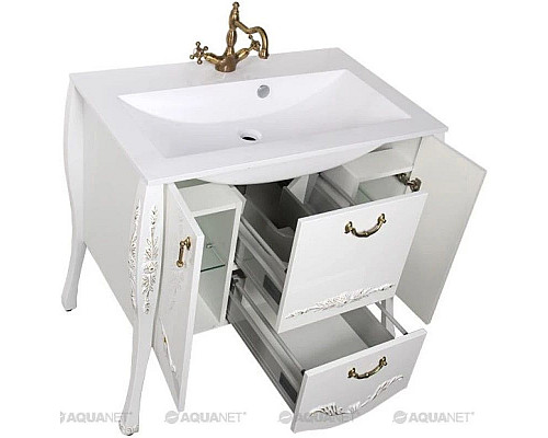 Купить Тумба белый/золото 97,6 см Aquanet Виктория 00183931 в магазине сантехники Santeh-Crystal.ru