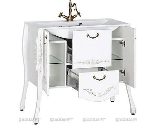 Купить Тумба белый/золото 97,6 см Aquanet Виктория 00183931 в магазине сантехники Santeh-Crystal.ru