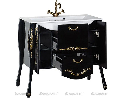 Купить Тумба черный/золото 97,6 см Aquanet Виктория 00183932 в магазине сантехники Santeh-Crystal.ru