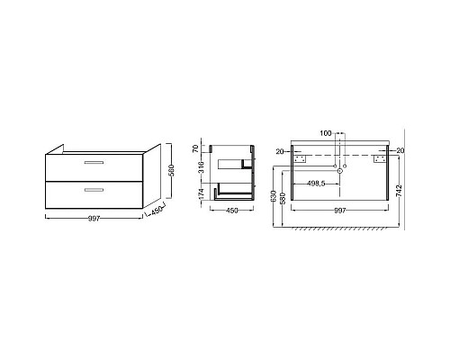 Купить Тумба темный дуб 99,7 см Jacob Delafon Ola EB392RU-NR в магазине сантехники Santeh-Crystal.ru
