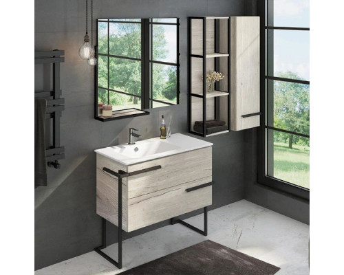 Заказать Тумба с раковиной дуб дымчатый/черный глянец 97 см Comforty Дюссельдорф 00004148007 в магазине сантехники Santeh-Crystal.ru