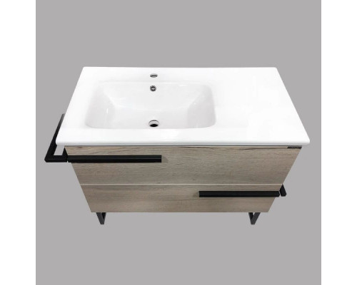 Заказать Тумба с раковиной дуб дымчатый/черный глянец 97 см Comforty Дюссельдорф 00004148007 в магазине сантехники Santeh-Crystal.ru