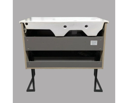 Заказать Тумба с раковиной дуб дымчатый/черный глянец 97 см Comforty Дюссельдорф 00004148007 в магазине сантехники Santeh-Crystal.ru