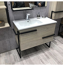 Тумба с раковиной дуб дымчатый/черный глянец 97 см Comforty Дюссельдорф 00004148007