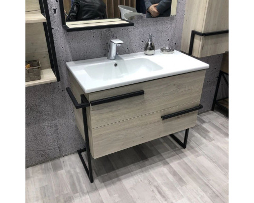 Заказать Тумба с раковиной дуб дымчатый/черный глянец 97 см Comforty Дюссельдорф 00004148007 в магазине сантехники Santeh-Crystal.ru