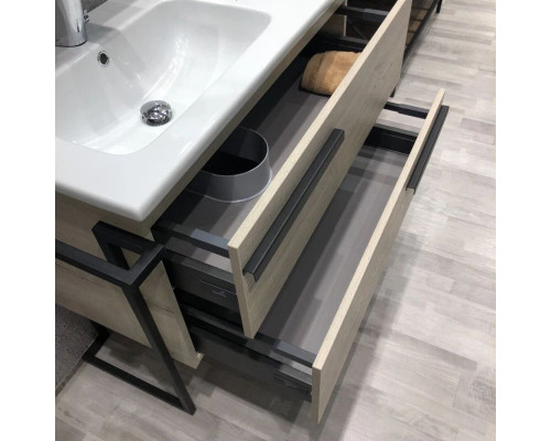 Заказать Тумба с раковиной дуб дымчатый/черный глянец 97 см Comforty Дюссельдорф 00004148007 в магазине сантехники Santeh-Crystal.ru