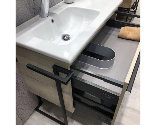 Заказать Тумба с раковиной дуб дымчатый/черный глянец 97 см Comforty Дюссельдорф 00004148007 в магазине сантехники Santeh-Crystal.ru