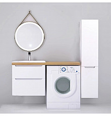 Тумба с раковиной белый глянец 122 см Jorno Wood Wood.01.60/P/W + Wood.06.122/LW + Mol.08.65/W + Bra.05.461/R/W