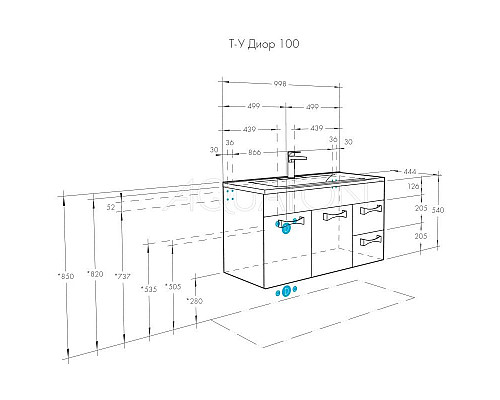 Купить Тумба с раковиной белый глянец 100,2 см Акватон Диор 1A1677K2DR010 в магазине сантехники Santeh-Crystal.ru
