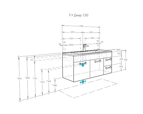 Приобрести Тумба с раковиной белый глянец 120,2 см Акватон Диор 1A1106K2DR010 в магазине сантехники Santeh-Crystal.ru