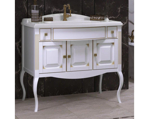 Купить Тумба с раковиной белый золотая патина 100 см Opadiris Лаура в магазине сантехники Santeh-Crystal.ru