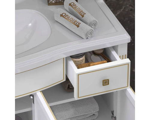 Приобрести Тумба с раковиной белый золотая патина 120 см Opadiris Лаура в магазине сантехники Santeh-Crystal.ru