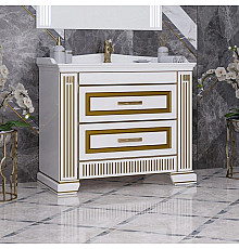 Тумба с раковиной белый золотая патина 100 см Opadiris Оникс