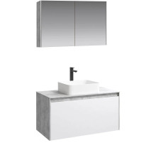 Комплект мебели бетон светлый/ белый глянец 100 см Aqwella 5 Stars Mobi MOB0110BS + MOB0710W + 4640021064269 + MOB0410 + MOB0717BS