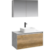 Комплект мебели бетон светлый/ дуб балтийский 100 см Aqwella 5 Stars Mobi MOB0110BS + MOB0710DB + 641945 + MOB0410 + MOB0717BS