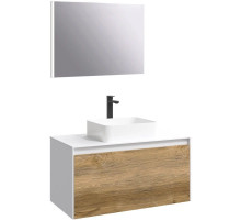 Комплект мебели белый глянец/ дуб балтийский 100 см Aqwella 5 Stars Mobi MOB0110W + MOB0710DB + 641945 + SM0210