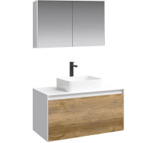 Комплект мебели белый глянец/ дуб балтийский 100 см Aqwella 5 Stars Mobi MOB0110W + MOB0710DB + 641945 + MOB0410 + MOB0717W