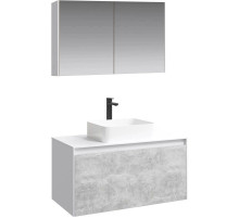 Комплект мебели белый глянец/ бетон светлый 100 см Aqwella 5 Stars Mobi MOB0110W + MOB0710BS + 641945 + MOB0410 + MOB0717W