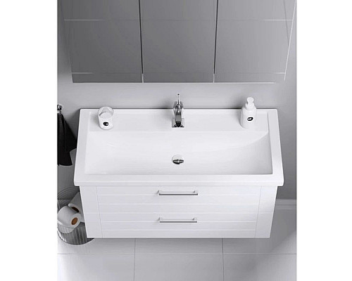 Приобрести Тумба с раковиной белый глянец 101,5 см Aqwella Manchester MAN01102 + 4640021065204 в магазине сантехники Santeh-Crystal.ru