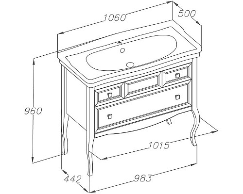 Купить Тумба с раковиной сапфир 106 см Opadiris Валери в магазине сантехники Santeh-Crystal.ru