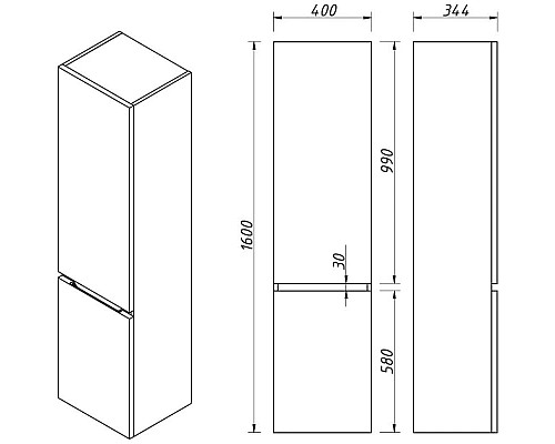 Купить Пенал подвесной белый матовый L Caprigo Sydney 34850L-B231 в магазине сантехники Santeh-Crystal.ru