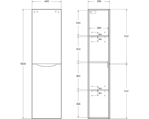 Приобрести Пенал подвесной Bianco Opaco BelBagno Marino FLY-MARINO-1500-2A-SC-BO-P-L в магазине сантехники Santeh-Crystal.ru