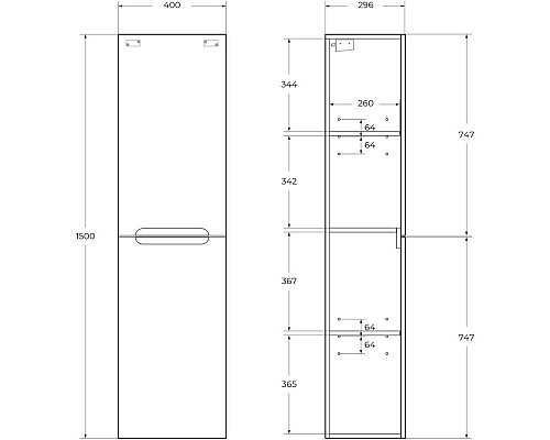 Приобрести Пенал подвесной Rovere Bianco BelBagno Etna ETNA-1500-2A-SC-WO-P-R в магазине сантехники Santeh-Crystal.ru