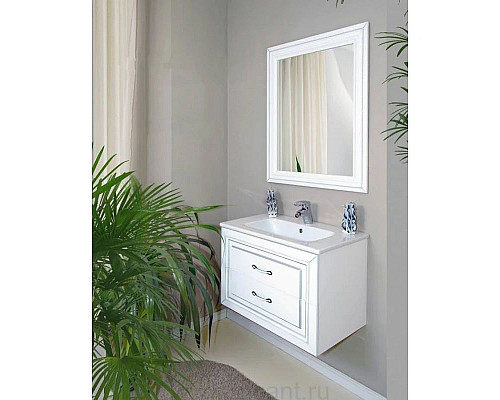 Приобрести Зеркало 78х90 см белый матовый серебряная патина  Atoll Валери в магазине сантехники Santeh-Crystal.ru