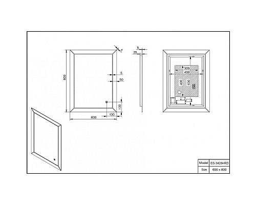 Приобрести Зеркало 60х80 см Esbano ES-3428 HRD в магазине сантехники Santeh-Crystal.ru