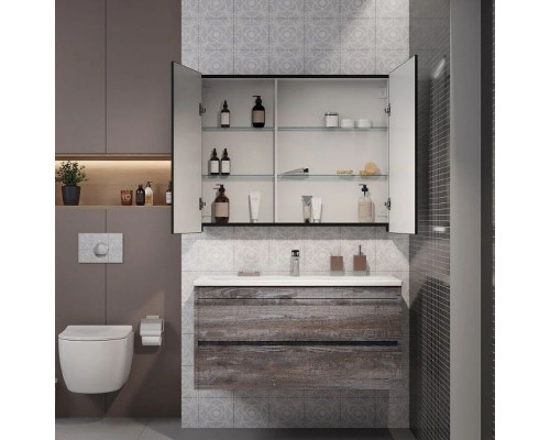 Приобрести Зеркальный шкаф 100х80 см черный матовый Art&Max Techno AM-Tec-1000-800-2D-F-Nero в магазине сантехники Santeh-Crystal.ru