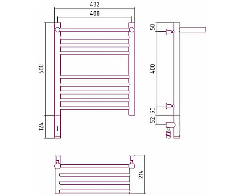 Заказать Полотенцесушитель электрический 500х400 черный матовый МЭМ левый Сунержа Богема с полкой 3.0 31-5806-5040 в магазине сантехники Santeh-Crystal.ru
