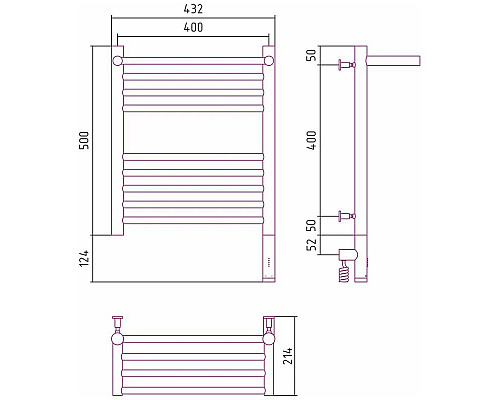 Заказать Полотенцесушитель электрический 500х400 черный матовый МЭМ правый Сунержа Богема с полкой 3.0 31-5807-5040 в магазине сантехники Santeh-Crystal.ru
