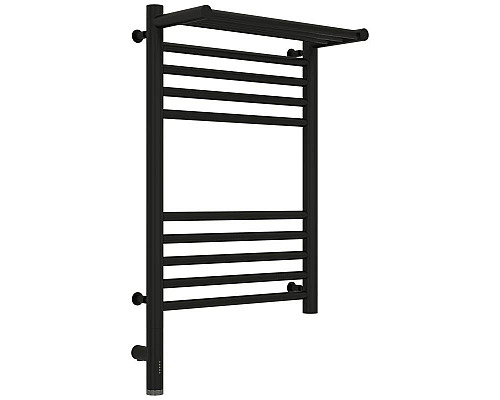 Купить Полотенцесушитель электрический 600х400 черный матовый МЭМ левый Сунержа Богема с полкой 3.0 31-5806-6040 в магазине сантехники Santeh-Crystal.ru