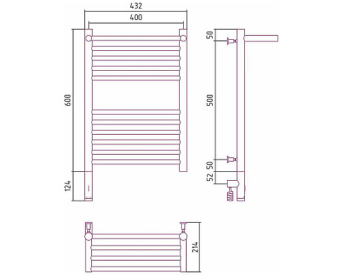 Купить Полотенцесушитель электрический 600х400 черный матовый МЭМ левый Сунержа Богема с полкой 3.0 31-5806-6040 в магазине сантехники Santeh-Crystal.ru