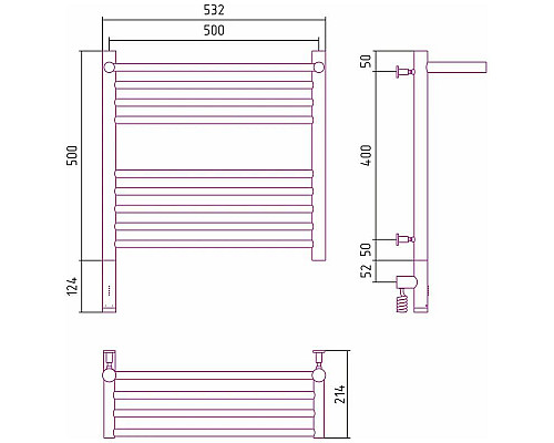 Заказать Полотенцесушитель электрический 500х500 черный матовый МЭМ левый Сунержа Богема с полкой 3.0 31-5806-5050 в магазине сантехники Santeh-Crystal.ru