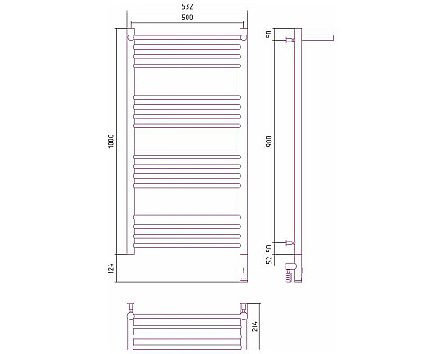 Купить Полотенцесушитель электрический 1000х500 темный титан муар МЭМ правый Сунержа Богема с полкой 3.0 15-5807-1050 в магазине сантехники Santeh-Crystal.ru