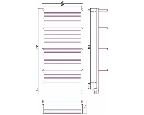 Купить Полотенцесушитель электрический 1200х600 черный матовый МЭМ правый Сунержа Богема с полкой 3.0 31-5809-1260 в магазине сантехники Santeh-Crystal.ru