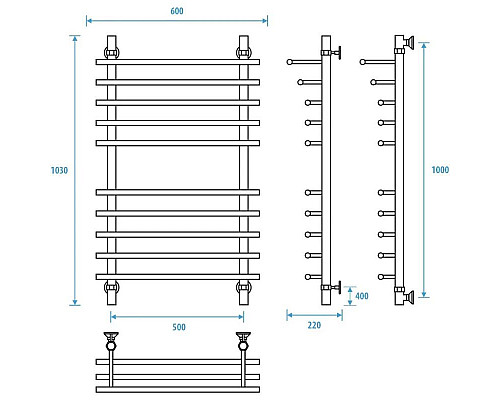 Заказать Полотенцесушитель водяной 1000x500 Energy Ideal Modus EWTRIDEAM1005000000 в магазине сантехники Santeh-Crystal.ru
