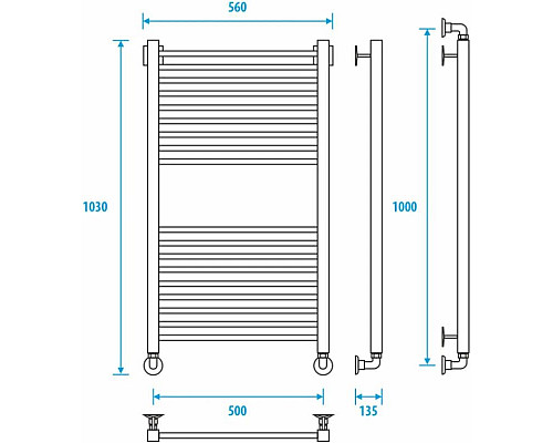 Приобрести Полотенцесушитель водяной 1000x500 Energy Quadro EWTR0QUAD1005000000 в магазине сантехники Santeh-Crystal.ru