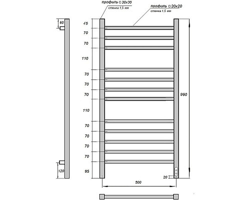 Santeh-Crystal.ru: Полотенцесушитель электрический 990х530 диммер справа Point Вега П12 PN71850W Приобрести Полотенцесушитель электрический 990х530 диммер справа Point Вега П12 PN71850W в магазине сантехники Santeh-Crystal.ru