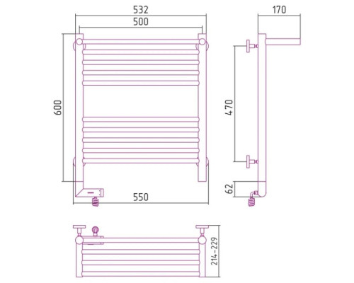 Заказать Полотенцесушитель электрический 600х500 МЭМ правый Сунержа Богема с полкой 2.0 00-5207-6050 в магазине сантехники Santeh-Crystal.ru
