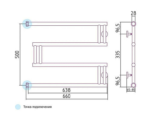 Купить Полотенцесушитель водяной 500x650 сатин Сунержа High-Tech+ model M 071-4050-5065 в магазине сантехники Santeh-Crystal.ru