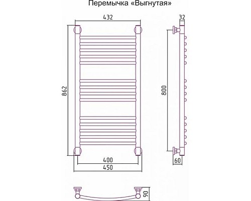 Заказать Полотенцесушитель водяной 800х400 перемычка выгнутая шампань Сунержа Богема+ 020-0221-8040 в магазине сантехники Santeh-Crystal.ru