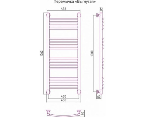 Купить Полотенцесушитель водяной 1000х400 перемычка выгнутая белый глянец Сунержа Богема+ 12-0221-1040 в магазине сантехники Santeh-Crystal.ru