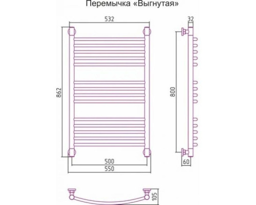 Купить Полотенцесушитель водяной 800х500 перемычка выгнутая состаренная латунь Сунержа Богема+ 051-0221-8050 в магазине сантехники Santeh-Crystal.ru