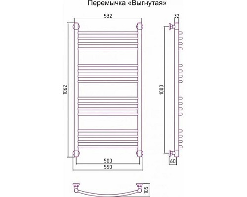 Заказать Полотенцесушитель водяной 1000х500 перемычка выгнутая золотой матовый Сунержа Богема+ 032-0221-1050 в магазине сантехники Santeh-Crystal.ru